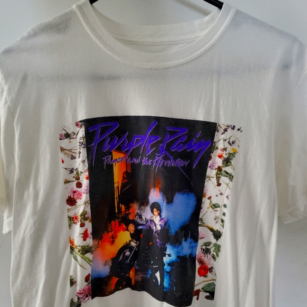 Prince T-shirt Purple Rain cover White size Large